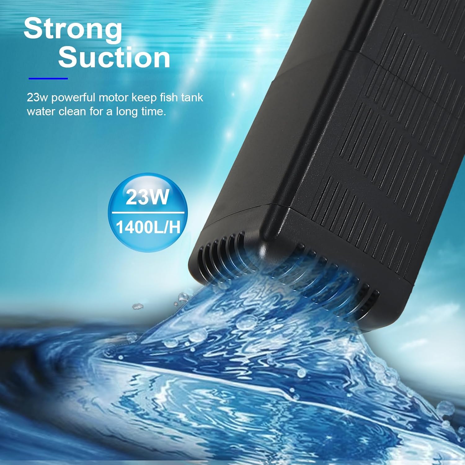 Internal Fish Tank Filter with 4-Stage Biochemical Sponge Filtration, 23W Adjustable Water Flow Submersible Aquarium Filter Pump for 80~120 Gal Freshwater or 50~70 Gal Saltwater, TC-3000C(370GPH)