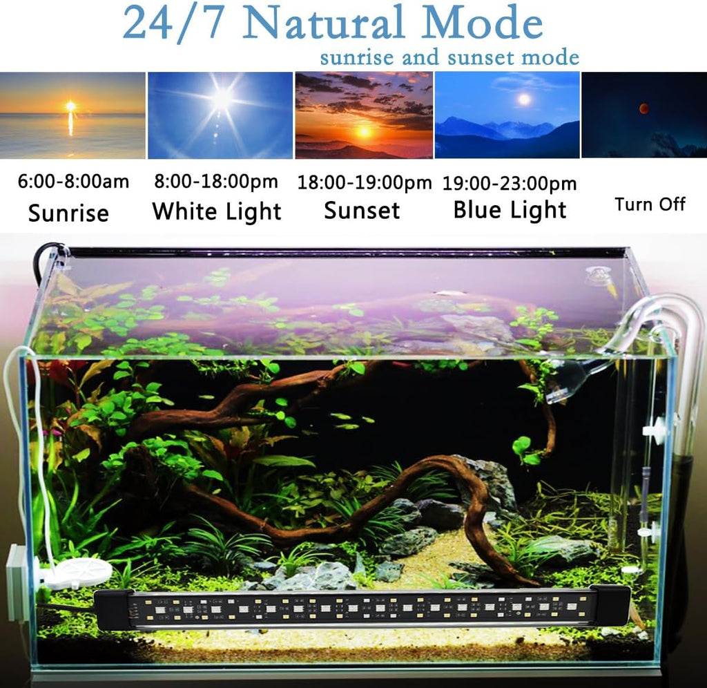 Submersible Aquarium Light for Fish Tank,24/7 Mode Full Spectrum LED Fish Tank Light with Air Bubble Hole RGB Color Changing Brightness Timer Adjustable,7.8inch 8W Fish Light