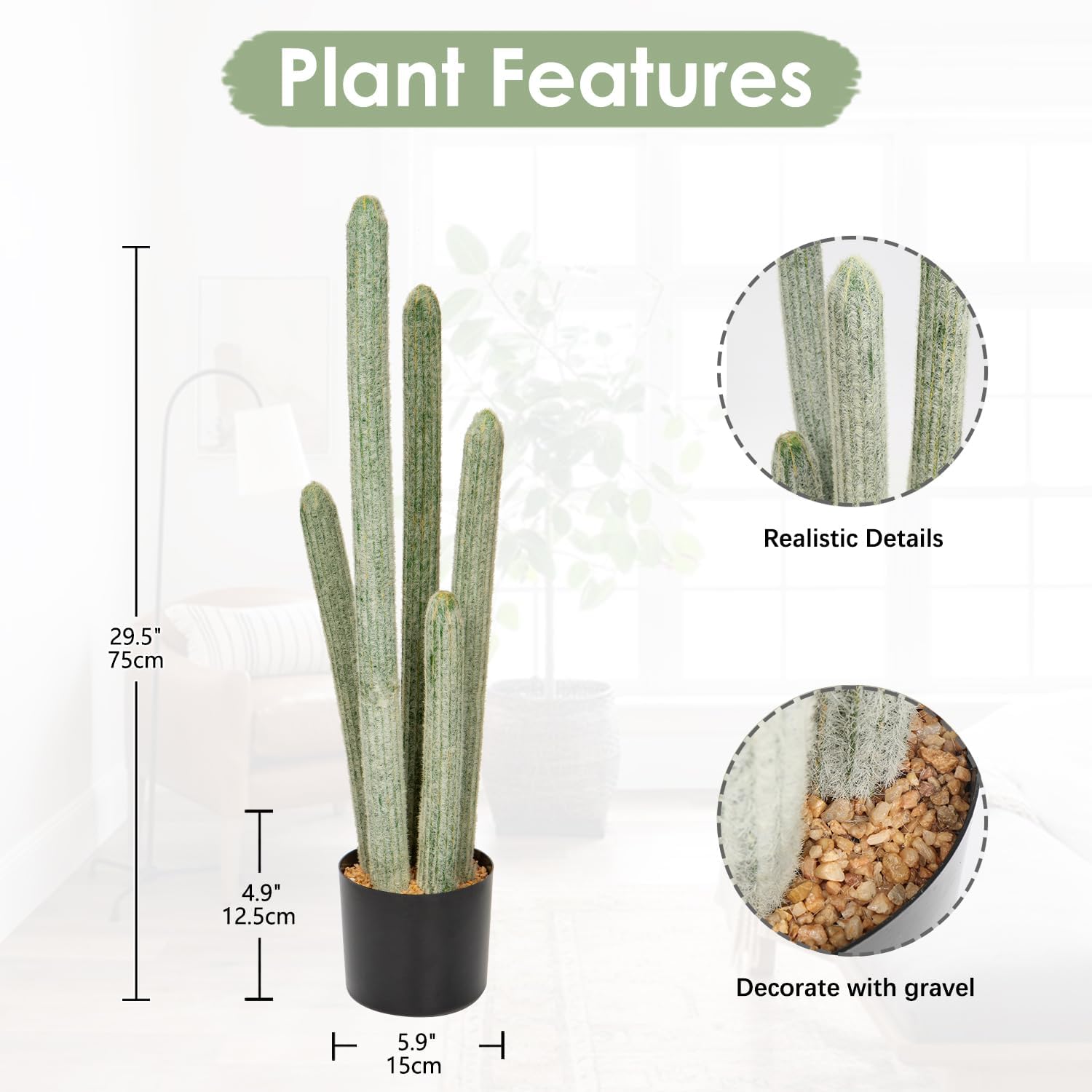 DILATATA 29.5” Tall Fake Cactus Plant Potted Large Cactus 'Old Man Cactus' Big Cacti Plants Artificial Cactus for Home Garden Office Decor Housewarming Gifts Faux Cacti