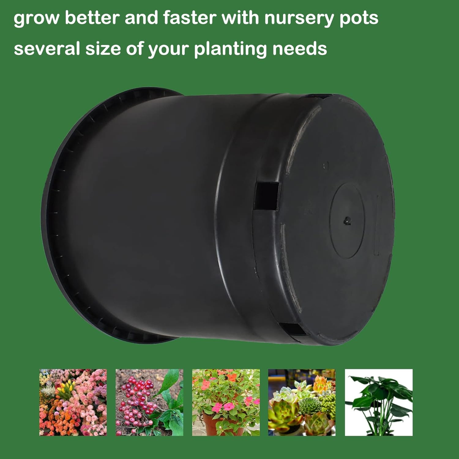 10 Pcs 15 Gallon Round Black Nursery Pots Garden Plastic Planter Nursery Pots for Indoor and Outdoor Plants with Drainage Hole
