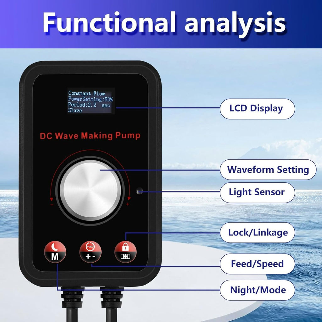 CONQUERALL 660-4700GPH 28W DC 24V Energy Saving Large Flow Wave Maker Controllable Multi Wave Suit for Marine Aquarium Tropical Fish and Reef Tank