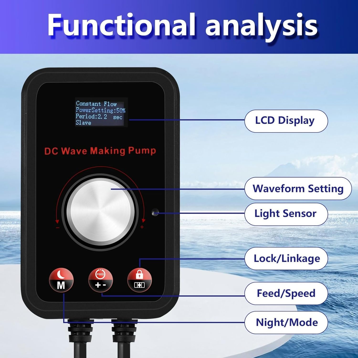 CONQUERALL 520-2600GPH 15W Wave Maker 24V DC Multi Angle Direction Sine Wave Technology Large Flow Suit for Fish Tank Aquarium Freshwater and Saltwater