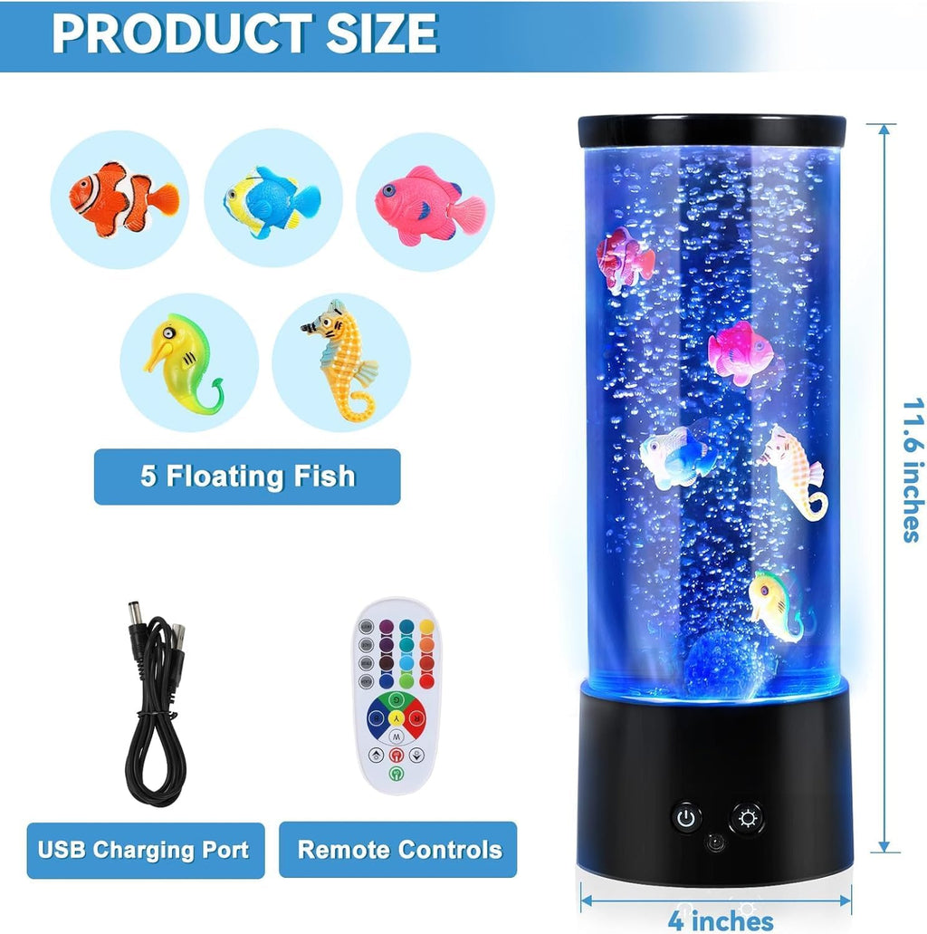 PINPON Bubble Aquarium Lamp Dual Power USB/Battery (NOT Included) Color Changing Fish Tank with Remote, 4 Lighting Modes, Artificial Bubbler Mood Light for Home Decor, Relaxation & Kids