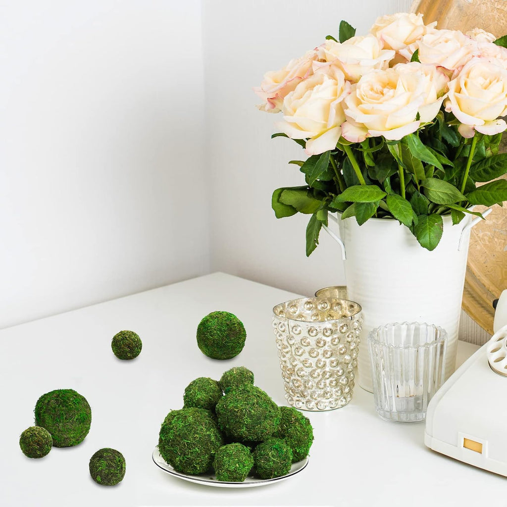 Yunsailing 36 pcs Moss Decorative Ball Natural Green, Handmade Moss Ball Spheres, Vase Fillers for Christmas Garden Home Wedding Party Decoration, 4 Sizes