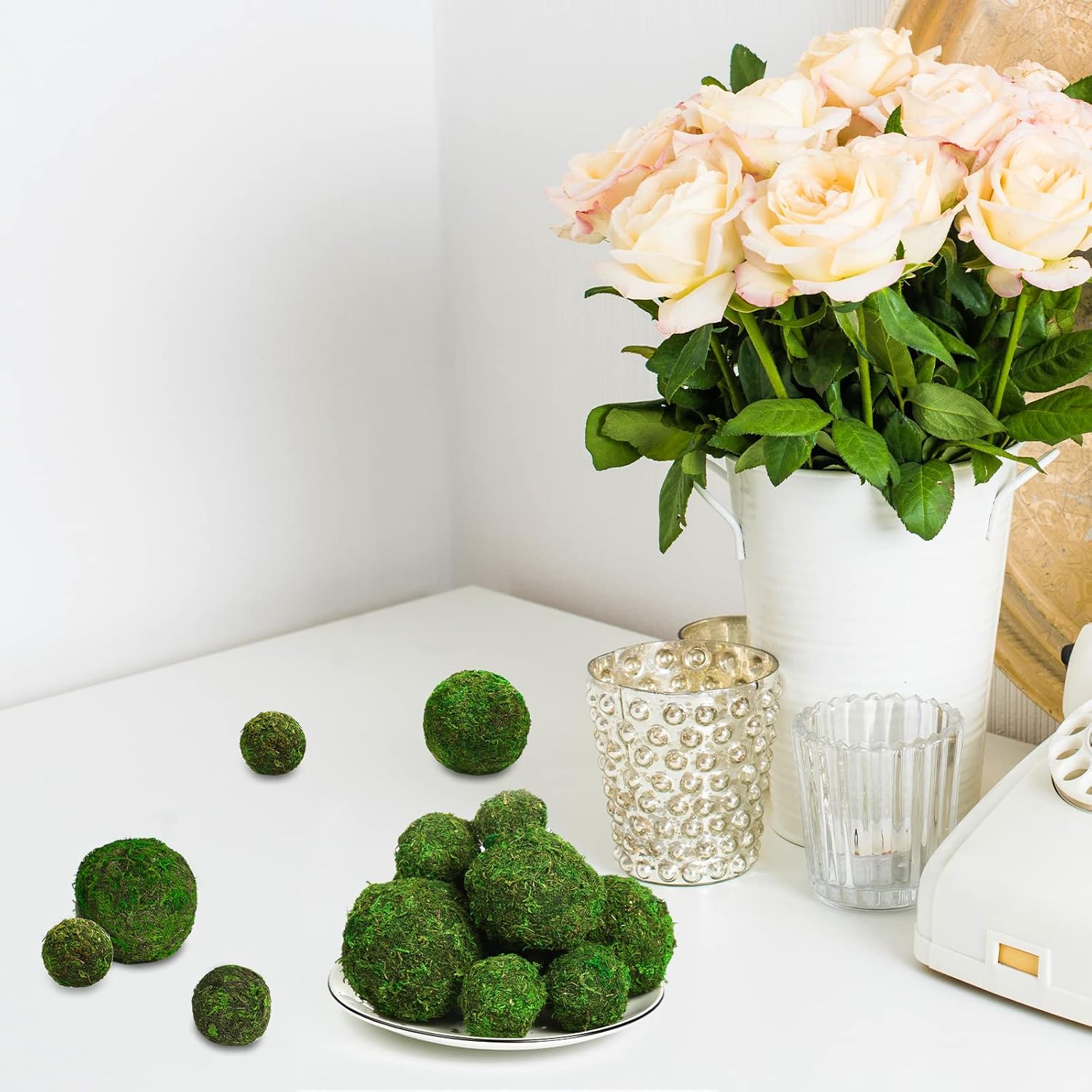 Yunsailing 36 pcs Moss Decorative Ball Natural Green, Handmade Moss Ball Spheres, Vase Fillers for Christmas Garden Home Wedding Party Decoration, 4 Sizes