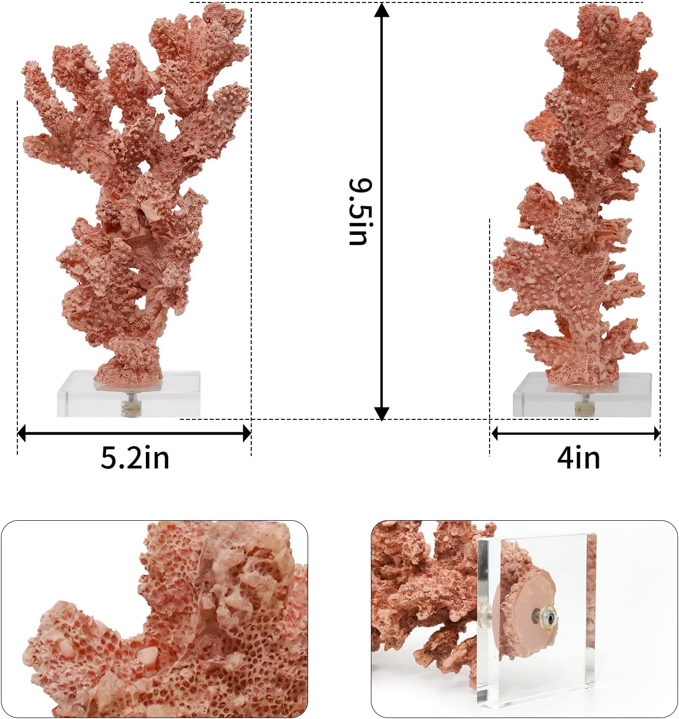 Coral Beach Decor, Artificial Resin Coral Reef Statue, Coastal Room Decor Beach Decorations for Home Bathroom Bedroom,Ocean Themed Decor for Office,Aquarium,5.2''Lx9.5''H, RB1002P, Pink