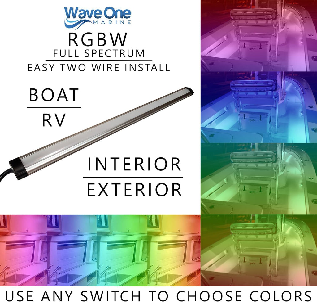 Wave One Marine Spectrum RGBW Rigid Light | Internal Driver LED Waterproof Boat Accent Courtesy Light 12V Volt RV | Multi Color Two Wire Switch Control | Gunnel Deck Pontoon Strip | IP67 (10")