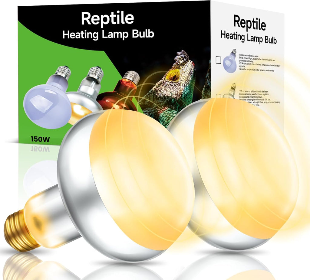 2-Pack 150W Reptile Heat Lamp Bulbs – UVA Daylight Basking Light for Bearded Dragons, Lizards, Turtles, E26 Base