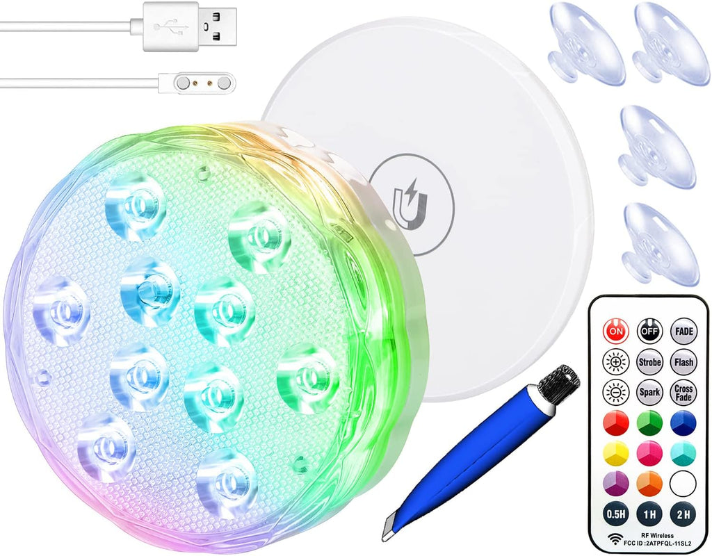 Rechargeable Submersible Pool Lights with Remote, Waterproof Underwater Charging Battery Operated Controlled 25 Color Changing LED with Magnet Floating Lights Pool Pond Decoration (1 Pack)