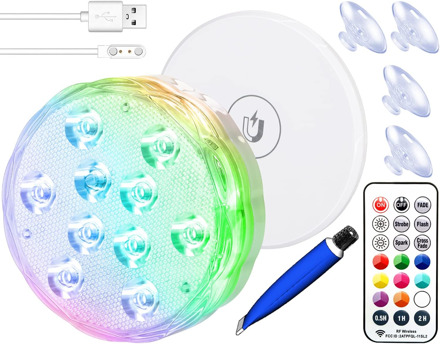 Rechargeable Submersible Pool Lights with Remote, Waterproof Underwater Charging Battery Operated Controlled 25 Color Changing LED with Magnet Floating Lights Pool Pond Decoration (1 Pack)