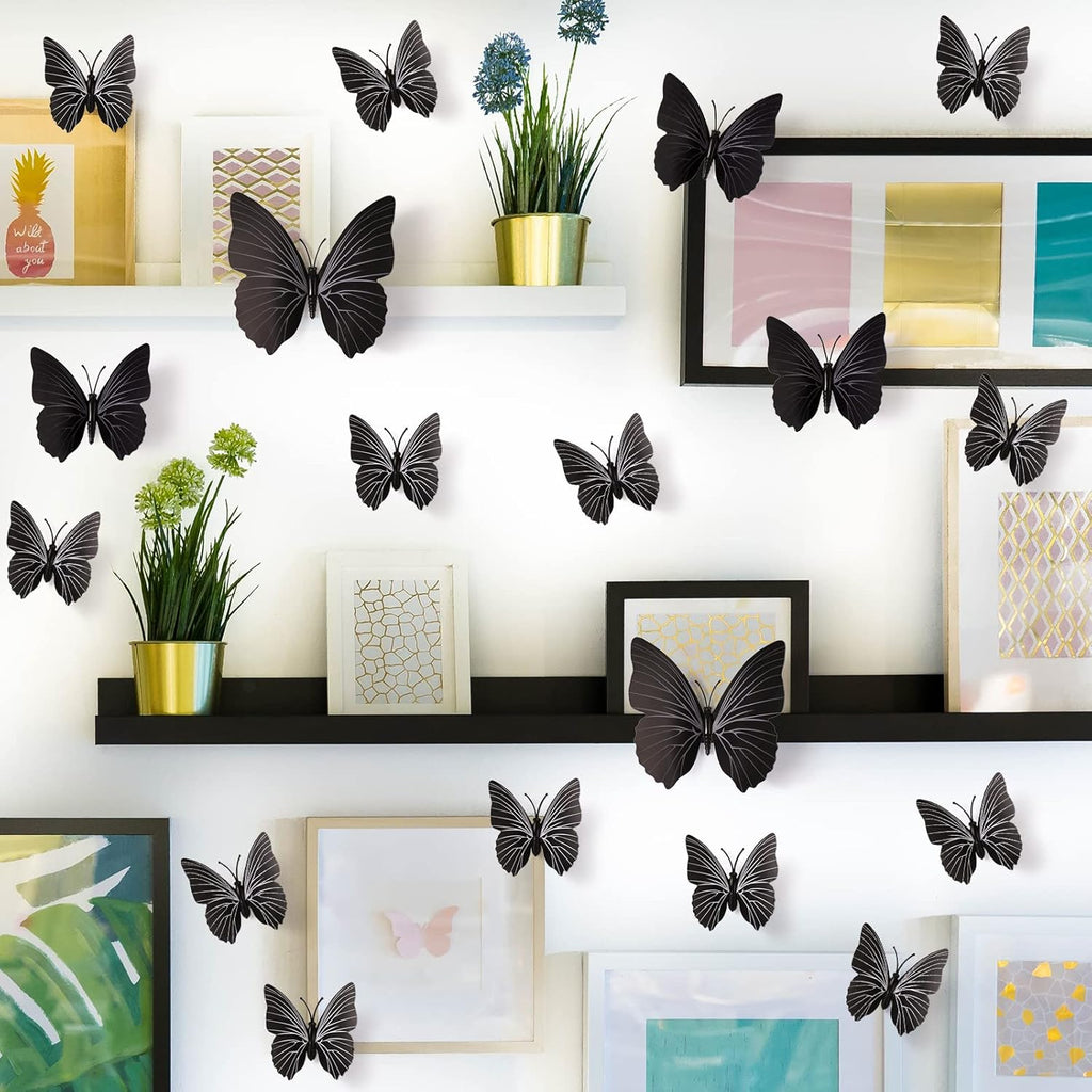 LiveGallery 72 PCS Black Removable 3D DIY Beautiful Butterfly Wall Decals Colorful Butterflies Art Decor Wall Stickers Murals for Kids Baby Boy Girls Bedroom Classroom Offices (Black)