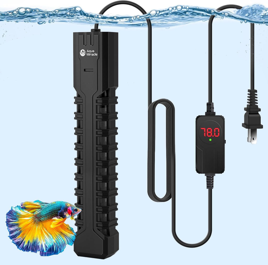 AquaMiracle 500W Submersible Aquarium Heater with LED Digital Display Thermostat, Fish Tank Heater Turtle Heater with Protective Housing, for Tanks 75-120 Gallons