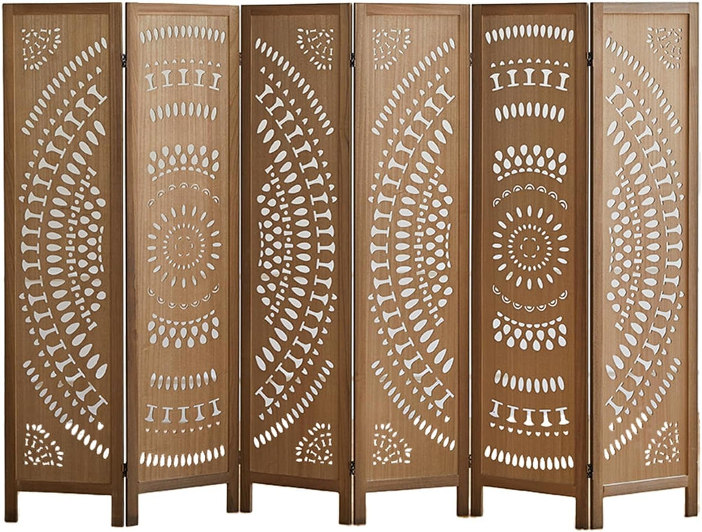 Room Dividers and Folding Privacy Screens, Boho 6 Panel Room Divider, 67" Room Divider Wall, Modern Room Partition, Privacy Dividers for Rooms, Bedroom, Office, Brown