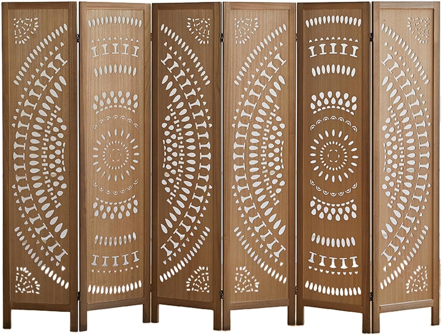 Room Dividers and Folding Privacy Screens, Boho 6 Panel Room Divider, 67" Room Divider Wall, Modern Room Partition, Privacy Dividers for Rooms, Bedroom, Office, Brown