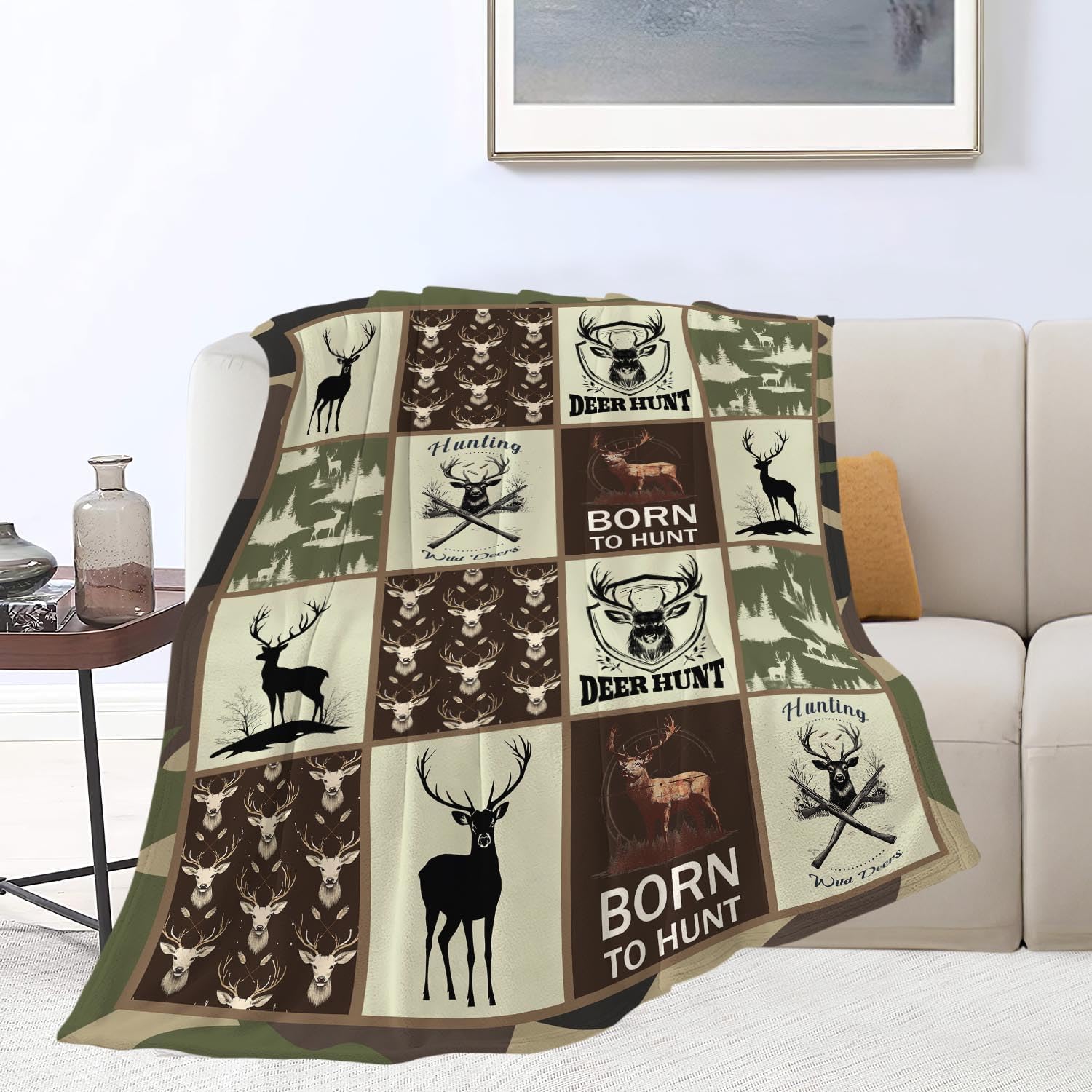 Deer Hunting Blanket Hunt Deer Throw Blanket Gifts for Girls Women Kids Boys Adults Men Super Soft Cozy Plush Fluffy Fuzzy Fleece Blanket Home Decor 50''X60''