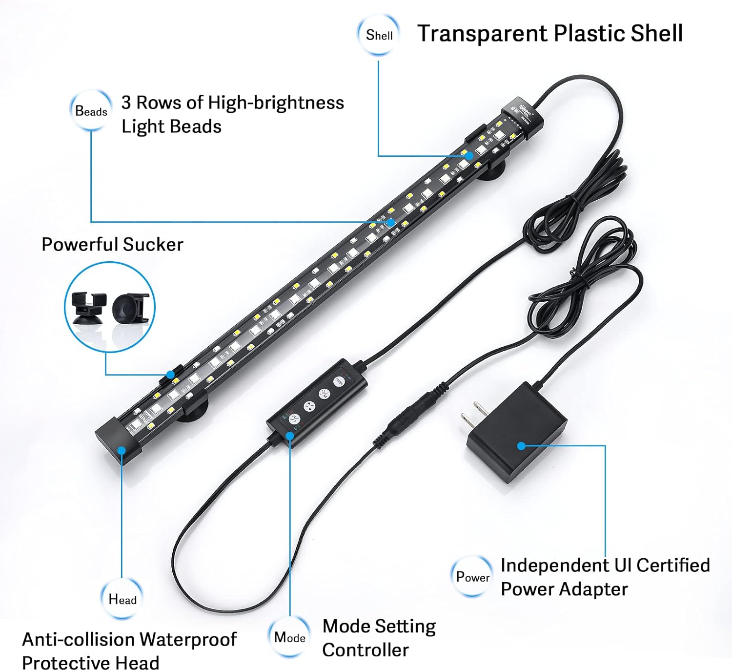 hygger 24/7 Mode Submersible Aquarium LED Light, Full Spectrum Hidden Fish Tank Light with 3 Rows Beads 7 Colors Auto On Off Sunrise-Daylight-Moonlight, Adjustable Timer Brightness 6W