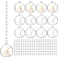 3.15'' Hanging Glass Tealight Holder Globe and Clear K9 Crystal Garland Strands, Hanging Glass Terrarium Containers for Wedding Party Tree Decoration(34 Pcs)