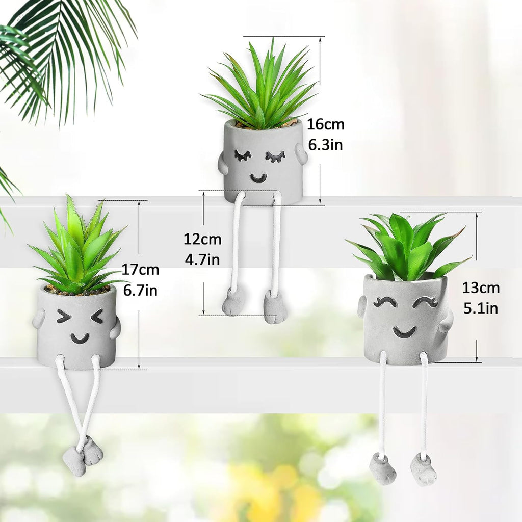 INFTYLE Creative Artificial Succulent Plants in pots - 3 Pieces Mini Fake Plant Faux Succulent Emotional Cement Potted for Home Desk Shelf Kitchen and Office Decor (3PCS)
