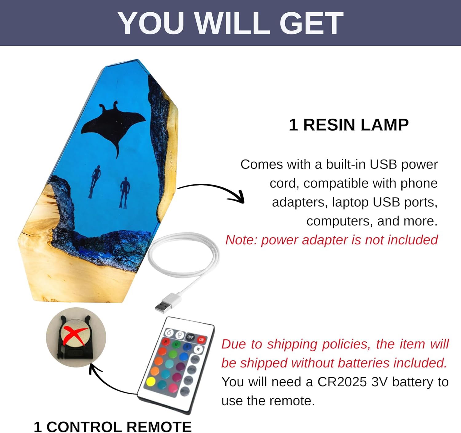 Ocean Resin Lamp – Marine Life Night Light with 16 Color LED, USB Powered Whale Shark & Turtle Desk Lamp with Wooden Base & Remote,Handmade Gift for Christmas, New Year