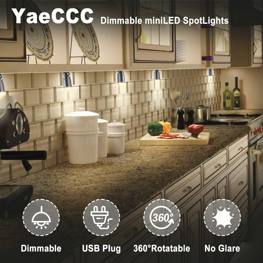 YaeCCC Dimmable LED Mini Spotlight Jewelry Showcase Display Lights Black Shell Surface Mount (Pack-6,Warm White 3000k)