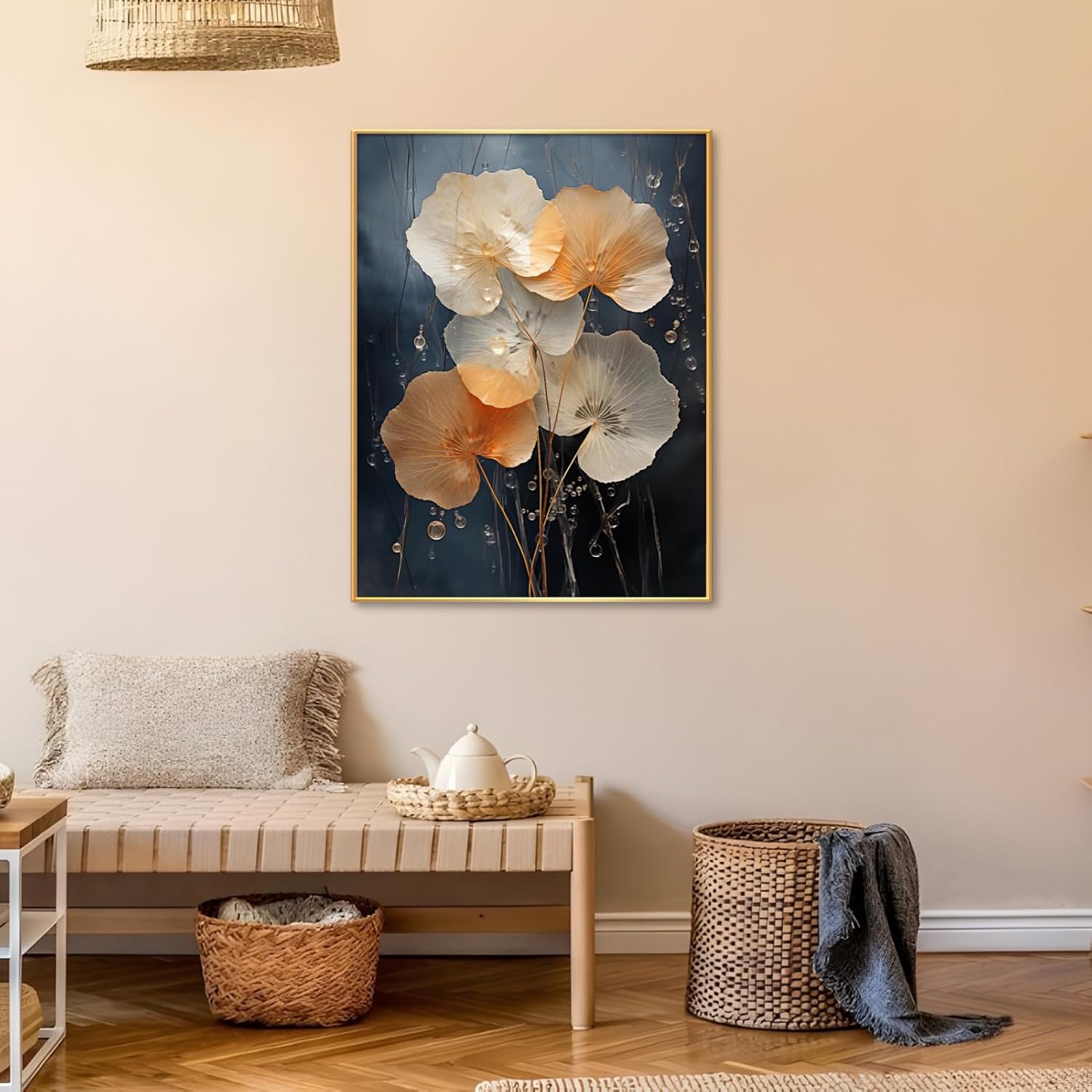 Botanical Leaf Canvas Wall Art, Modern Nature-Inspired Decor for Living Room, Bedroom, Office Ready to Hang (Gradient Glow, 23"Wx31"H/60x80cm, Gold Frame)