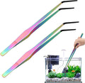 Texsens OLIISS Reptile Feeding Tongs with Rubber Tip - 15" Extra Long Tweezers for Aquariums & Crafts - Stainless Steel Feeder Tools for Bearded Dragons & Lizards - Terrarium Tank Supplies - 2 Pack