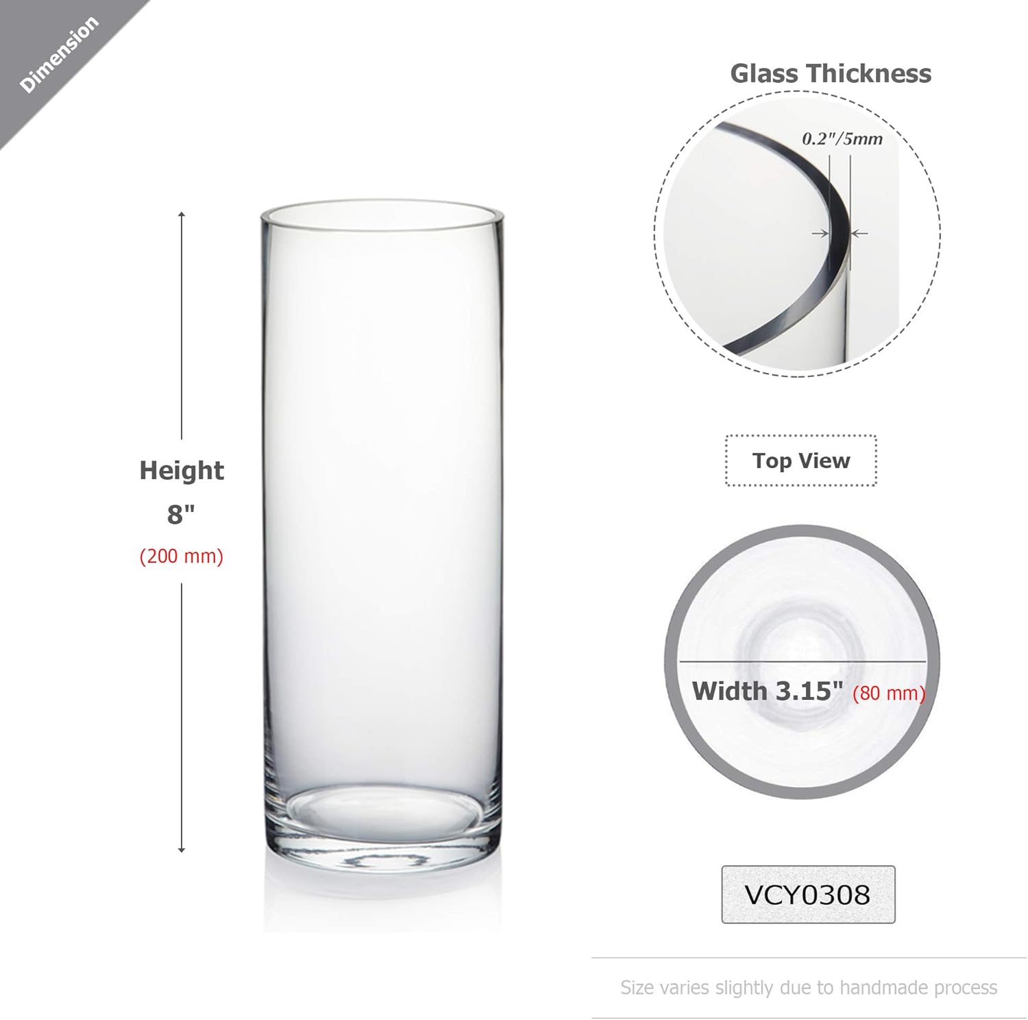 WGVI Quality Thick Clear Cylinder Glass Vases, 3" W x 8" H, Bud Vase Skinny Narrow Floral Bouquet Flower Container for Wedding Centerpieces Tabletop Décor Brush Pen Holder, Bulk Wholesale, 18 Pieces