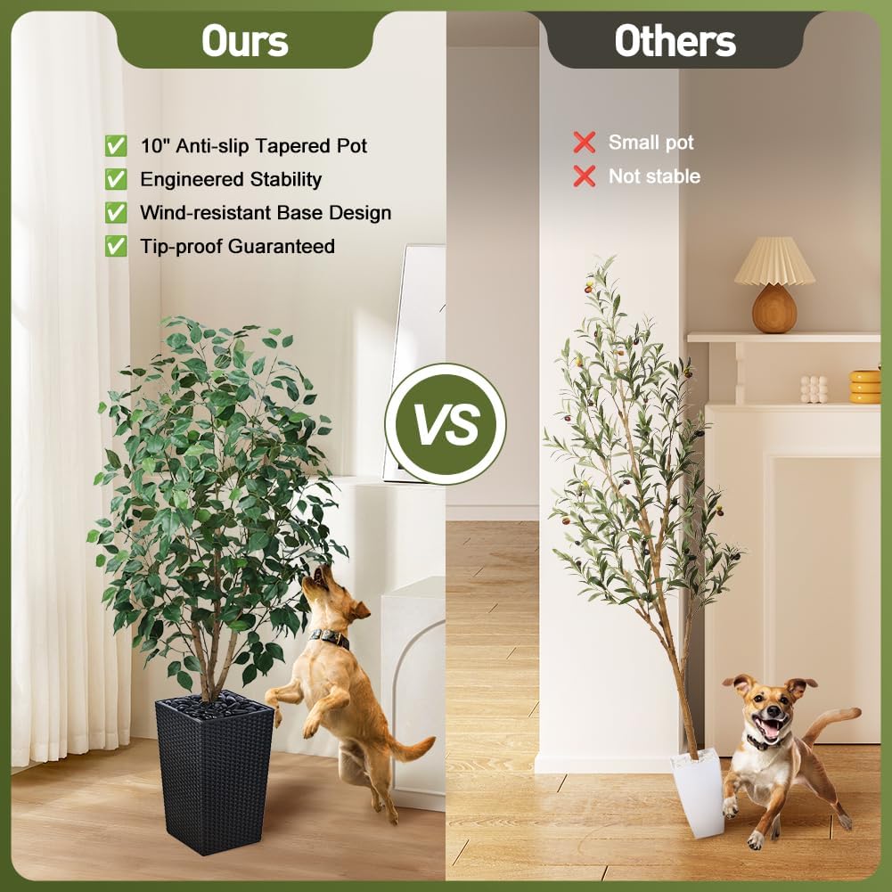 5ft Artificial Ficus Tree,Tall Faux Tree with Silk Leaves & Real Wood Trunk,UV Resistant Potted Fake Plant with Pebbles & Planter-Indoor Outdoor Floor Plant for Home,Living Room,VN129