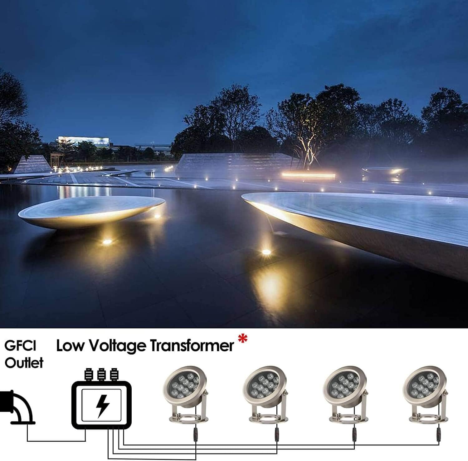 JSN&PC LED Underwater Lights 24W Warm White Color DC12V Pond Light for Party Swimming Pool Home Garden Fountain Water Rockery Grass Land