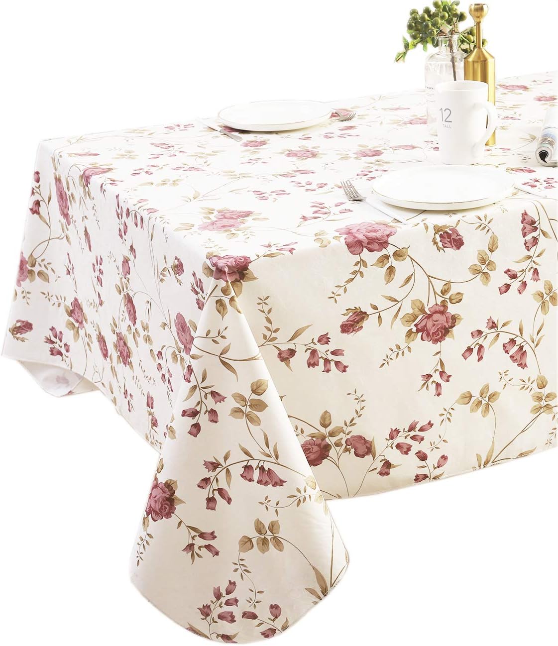 Walrus Heavy Duty Vinyl Tablecloth with Flannel Backing Waterproof Oil-Proof Plastic Table Cloth Stain-Resistant Wipeable Rectangle or Square Table Cover for Indoor and Outdoor (Flowers, 60X84 Inch)