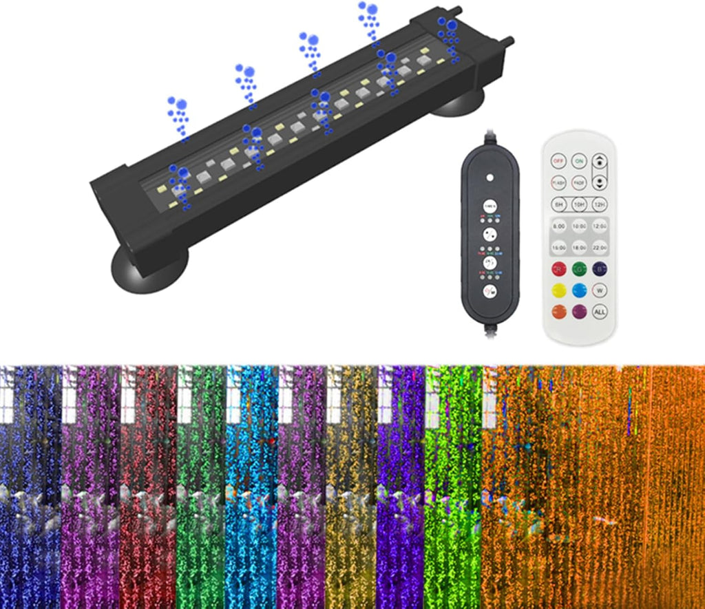Submersible Aquarium Light for Fish Tank,24/7 Mode Full Spectrum LED Fish Tank Light with Air Bubble Hole RGB Color Changing Brightness Timer Adjustable,11.8inch 10W Fish Light