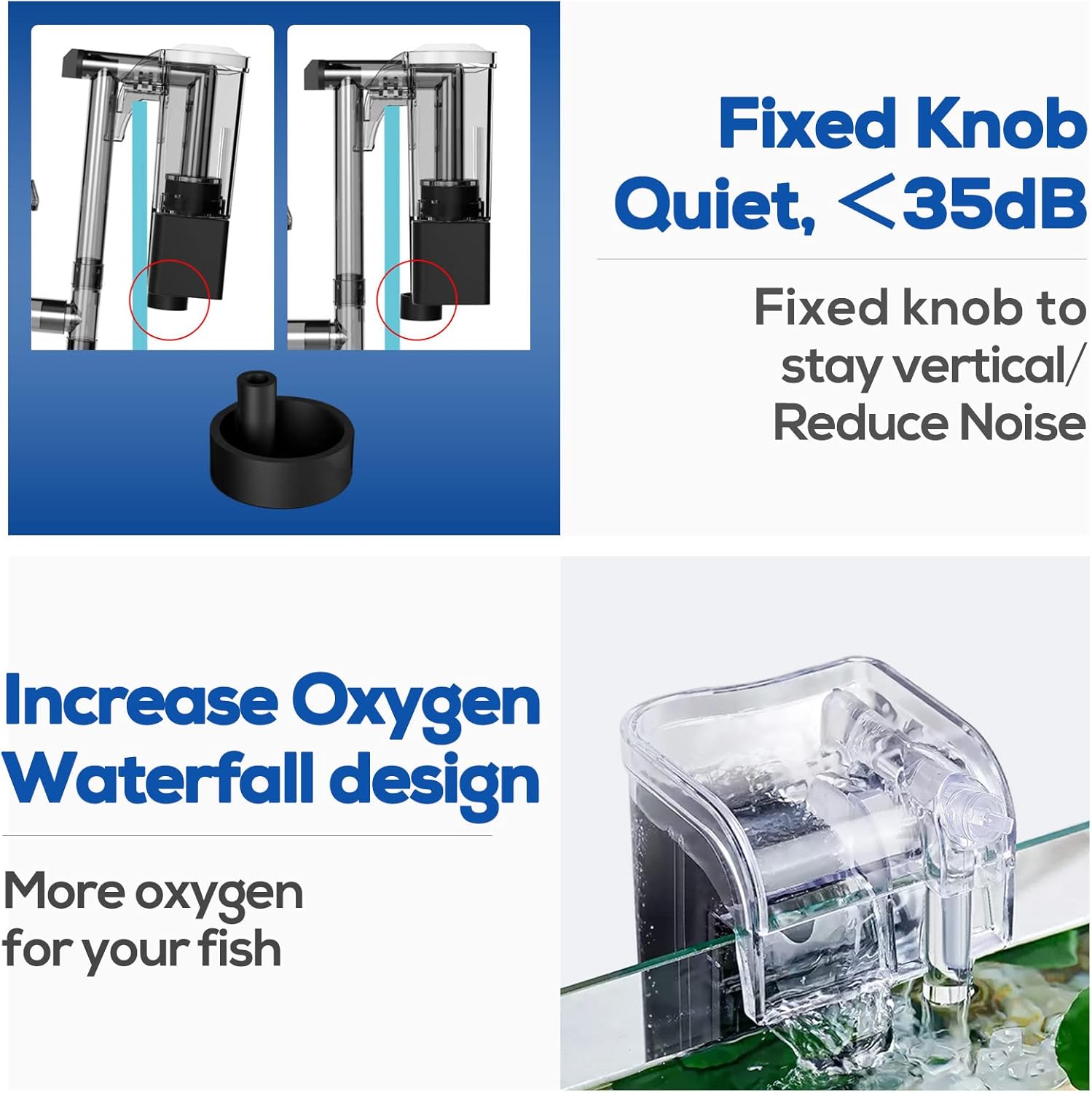 5 Gallon Aquarium Filter with Surface Skimmer, Small Quiet Fish Tank Filter, Biochemical Cotton Filtration & Adjustable Water Flow, Waterfall Design for Increasing Oxygen, Hang on Back Filter