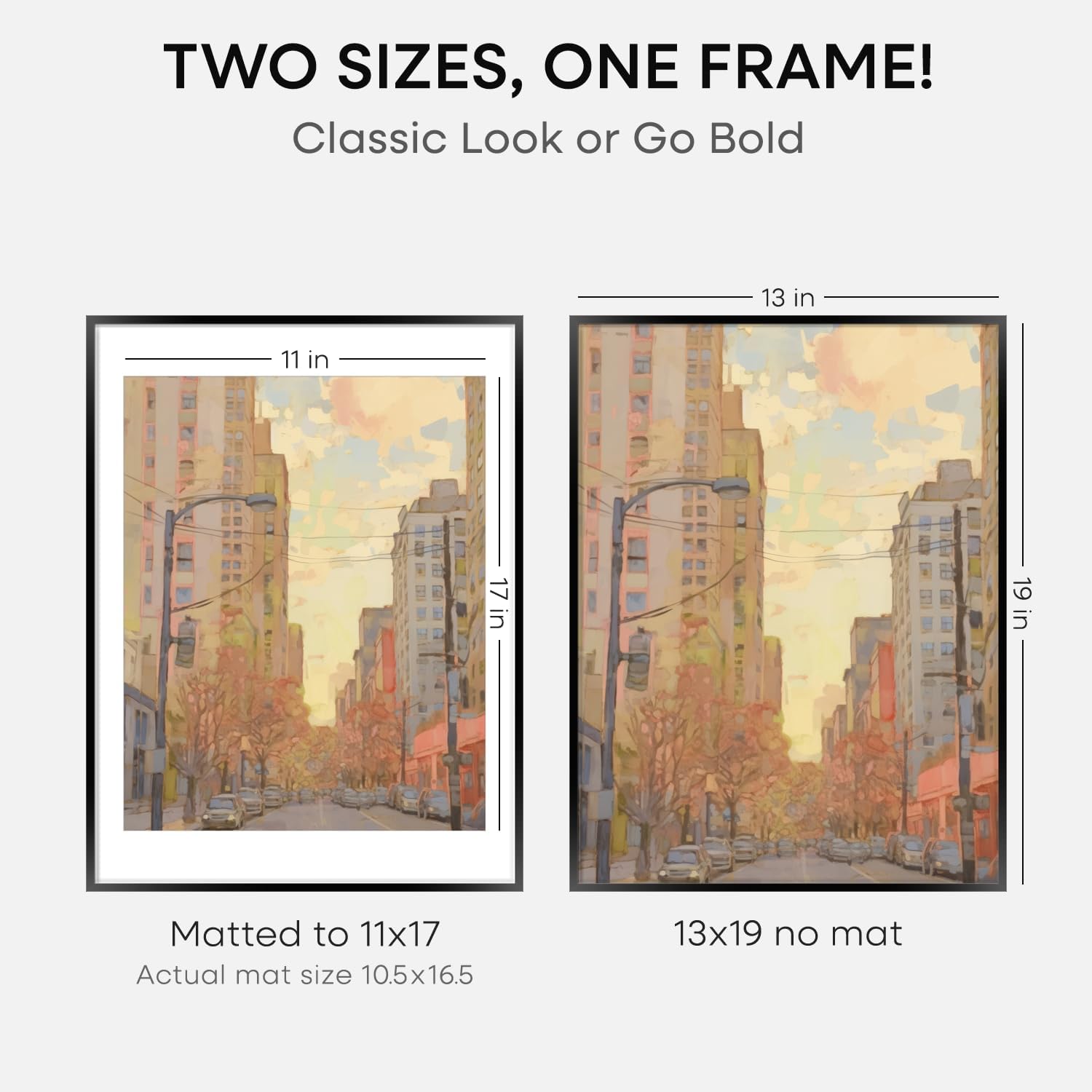 Homeforia 13x19 Picture Frame Black, High End Metal 13 x 19 Poster Frames with Mat 11 x 17 for Photo, 13x19 Black Frame Matted to 11x17 inch Print, 19x13 Thin Frame, Tempered Glass, Wall Kit, Set of 1