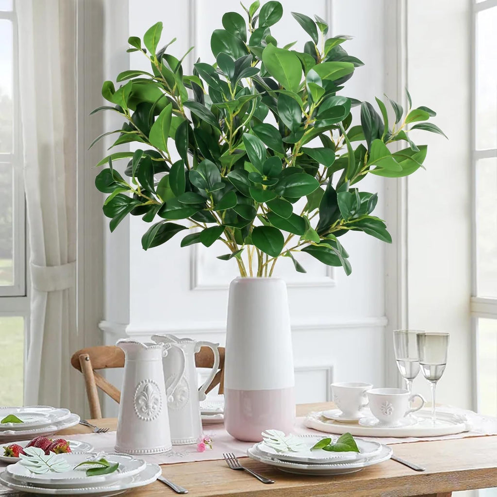 6Pcs Faux Greenery Stems for Vase Artificial Eucalyptus Stems 32.3'' Long Stem Outdoor Eucalyptus Plants Real Touch Greenery Arrangement for Floor Porch Home Decor Wedding Table Centerpiece