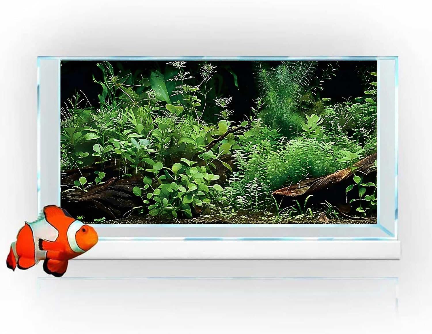 Aquatic Plant Aquarium Background, River Bed & Lake Tropical Undersea Tree BranchFish Tank Background, 6 EVA Double-Sided Tapes 48x24 inches/120x60