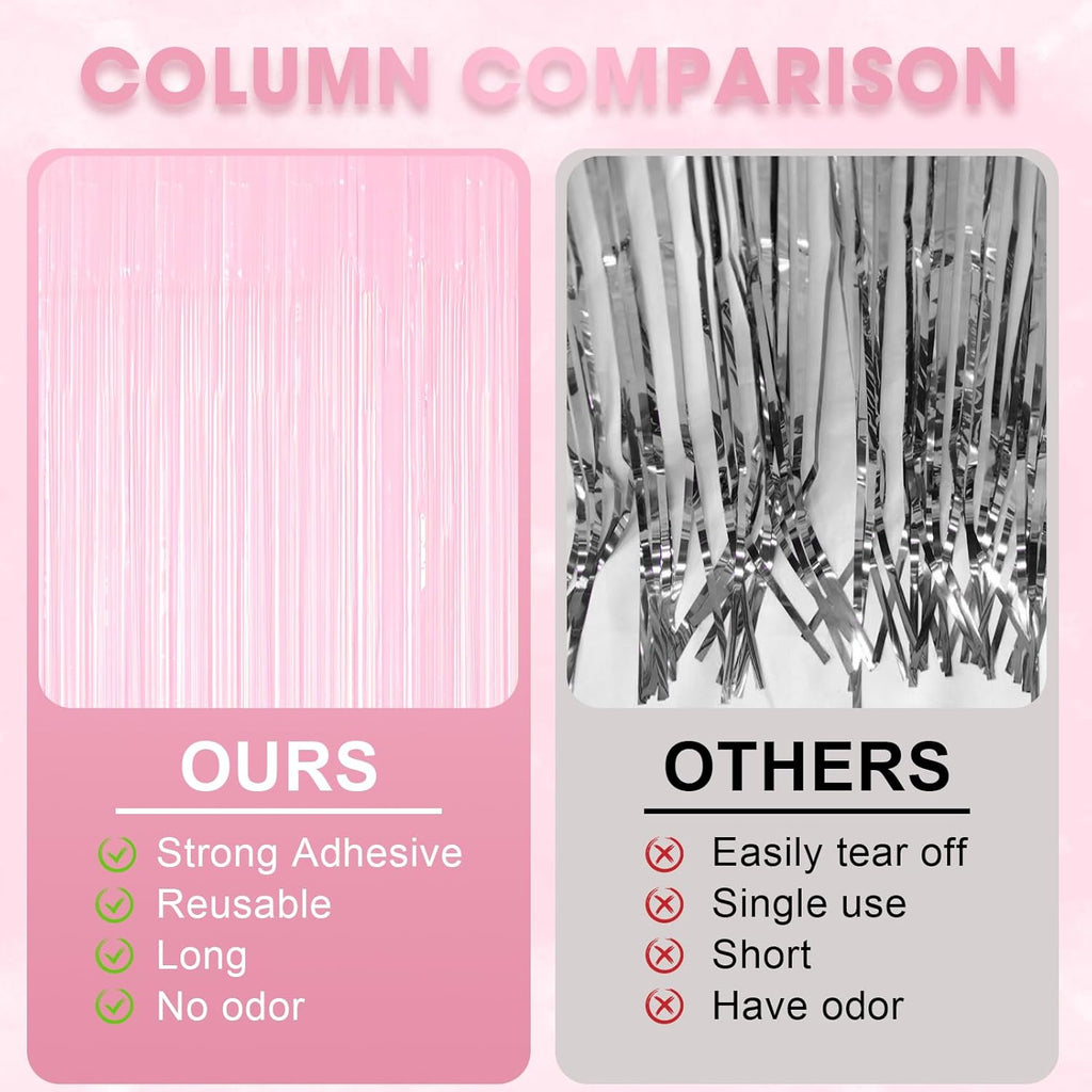 2 Pack Pastel Pink Tinsel Foil Fringe Curtains, Pink Party Decorations, Metallic Tinsel Party Streamers Backdrop for Birthday Baby Shower Graduation Wedding Gender Reveal Party Decorations