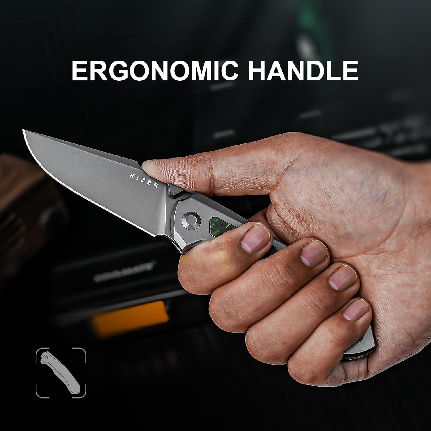 Kizer Feweed Pocket Knife, 2.98" S90V Clip Point Blade Folding Knife with Titanium & Fat Carbon Toxic Storm Handle, Front Flipper & Thumb Stud Opener EDC Knives for Camping Hiking KI3694A2