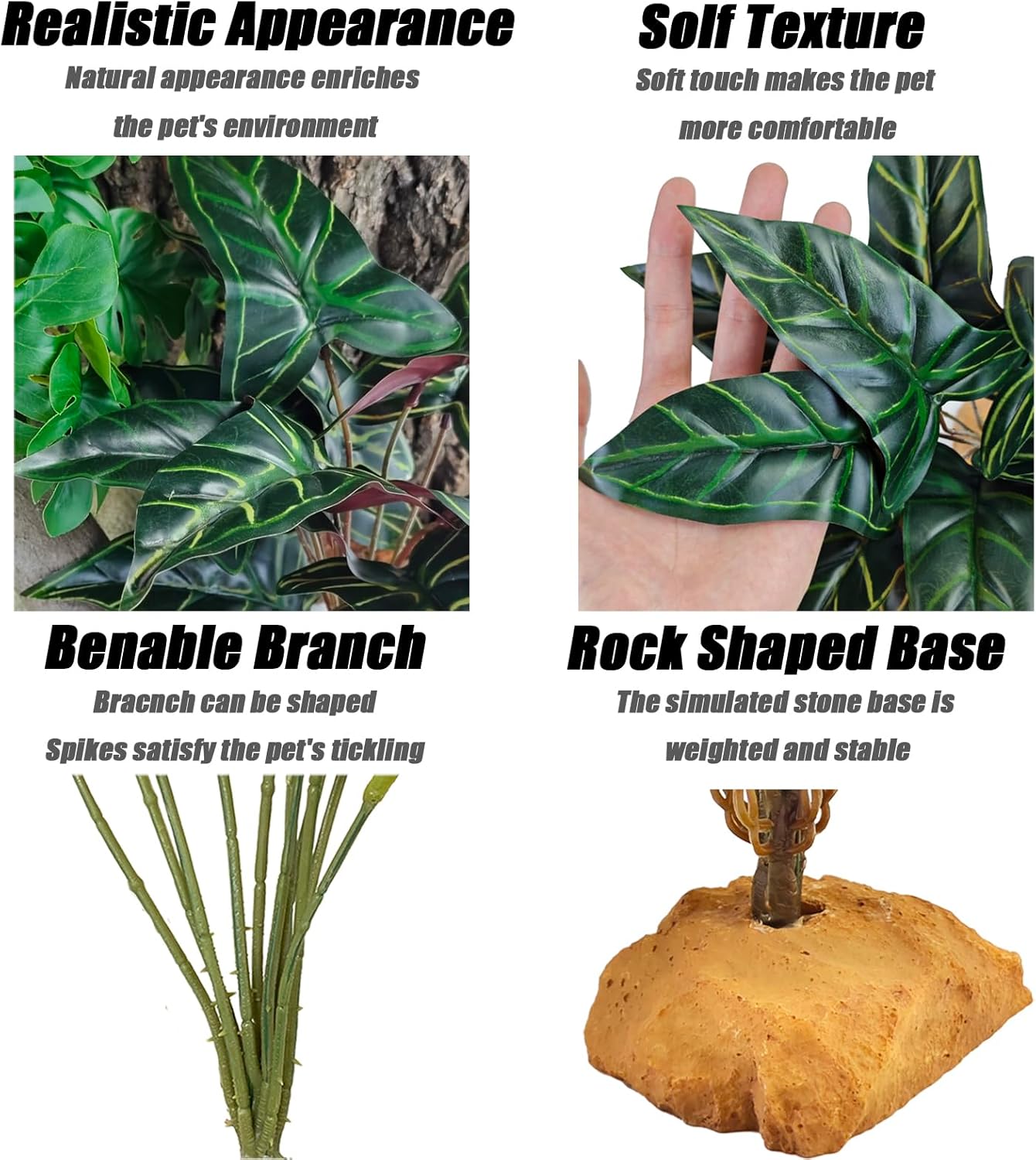 Woyrise Reptile Artificial Plants for Terrarium Decor, Amphibian Habitat Decorations Bearded Dragon Tank Accessories fit Crested Gecko Leopard Lizard Chameleon Ball Python Snake Frog - Fake Alocasia