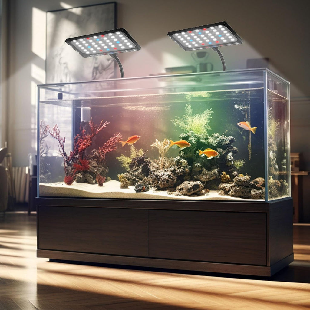 POCREATION On Aquarium Light, USB Powered LED Dimmable 10 Speed Brightness Timing Control Fish Clamp Light with Multiple Color Changes, for Home Indoor