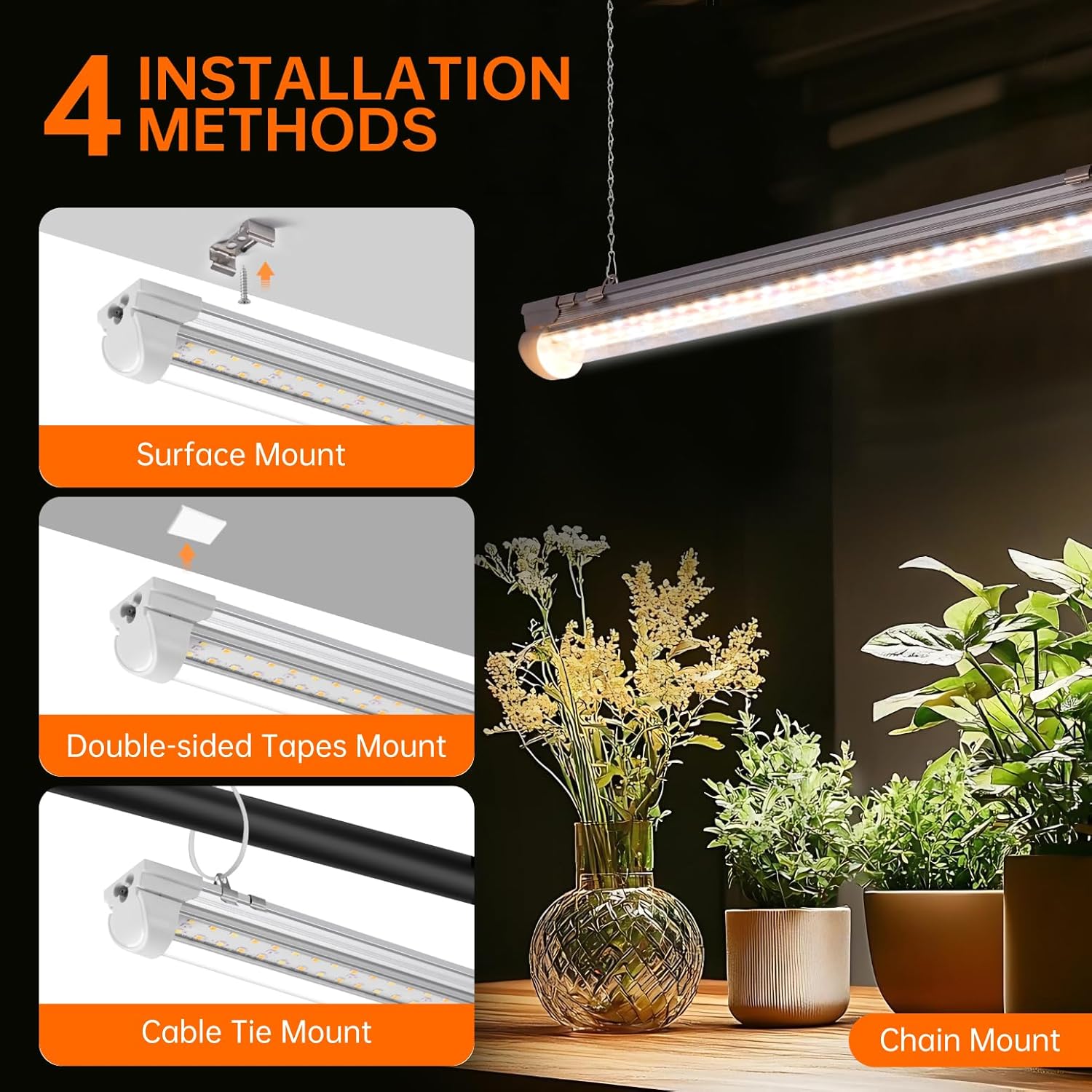 Bstrip T8 Grow Light, 1.4FT 108W (6 x 18W) Plant Lights for Indoor Growing, Full Spectrum with 660nm Red LEDs, 3467K, Ideal for Indoor Plants, Greenhouse, Linkable Design with On/Off Switch, 6-Pack