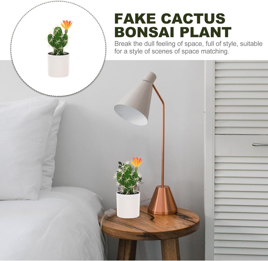 HOMSFOU Artificial Cactus Bonsai Lifelike Plastic Potted Cactus Ornament for Tabletop Decor and Easy Care Fake Plant for Home Office Decoration