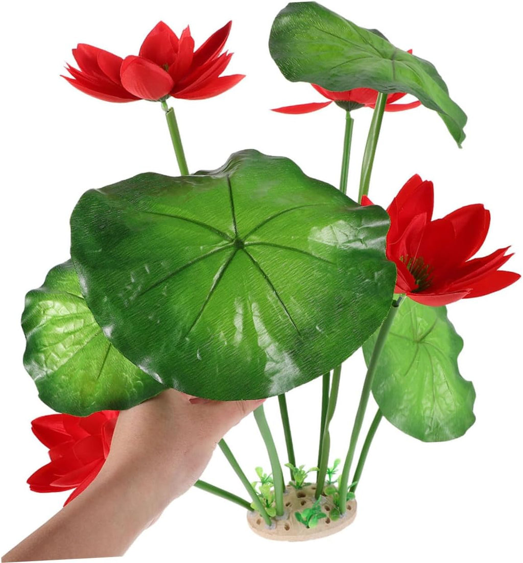 2pcs Realistic Artificial Fish Tank Plants Sturdy Plastic Aquarium Water Grass with Green Stems and Leaves Lifelike Lotus Flowers for Home and Pet Aquarium Decorations