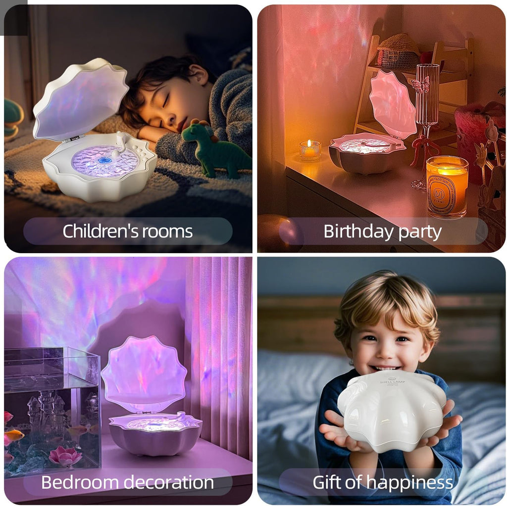 Ocean Wave Projector Light, Shell Night Light Built-in Bluetooth Speaker, Remote Control, White Noises for Home Decor/Relaxation/Party/Music/Gift (White)