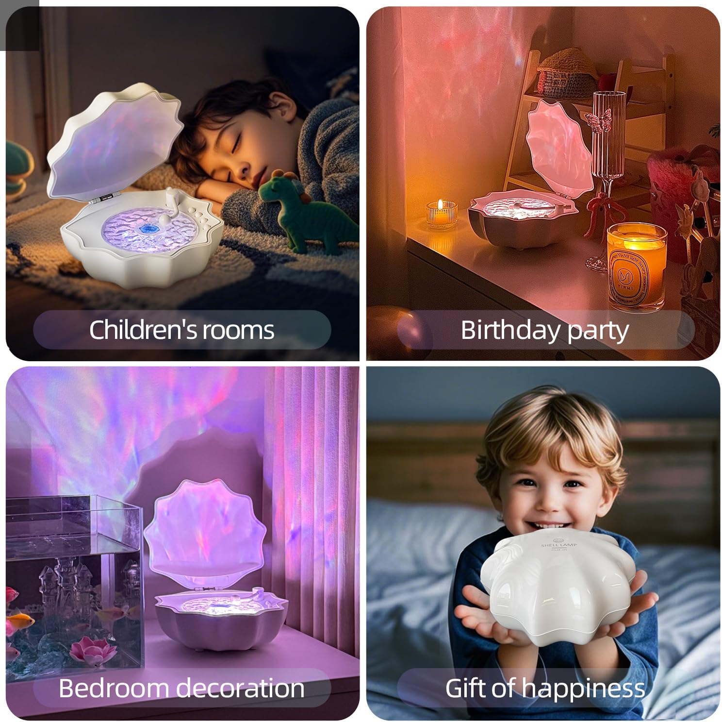 Ocean Wave Projector Light, Shell Night Light Built-in Bluetooth Speaker, Remote Control, White Noises for Home Decor/Relaxation/Party/Music/Gift (White)
