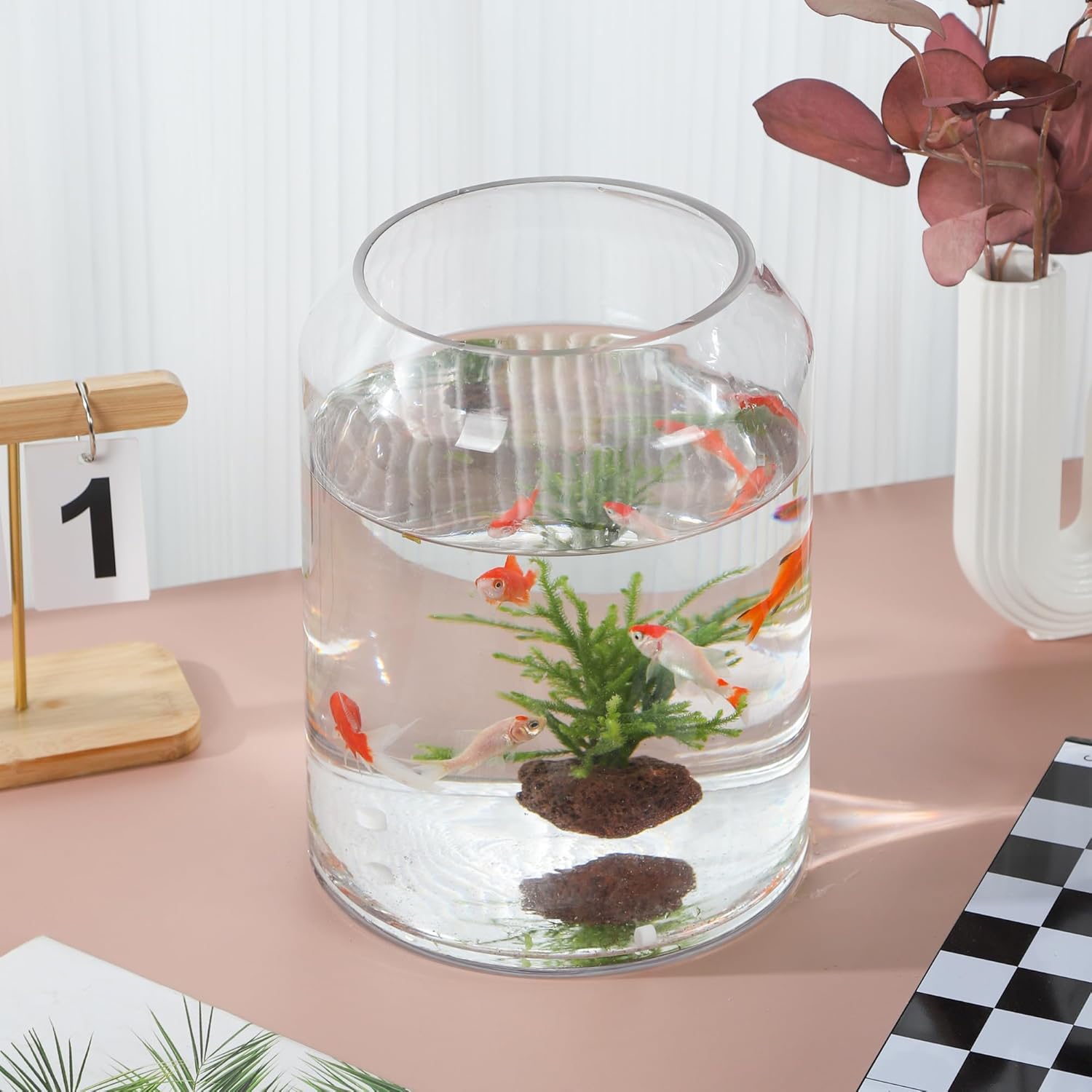 10" High 8" Wide Large Handmade Scandinavian Clear Glass Vase, Glass Flower Vase, Vase for Bouquet, Modern Glass Vase, Dome Glass Vase, Glass Terrariium, Hurricane, Centerpiece (Clear, 8"x10")
