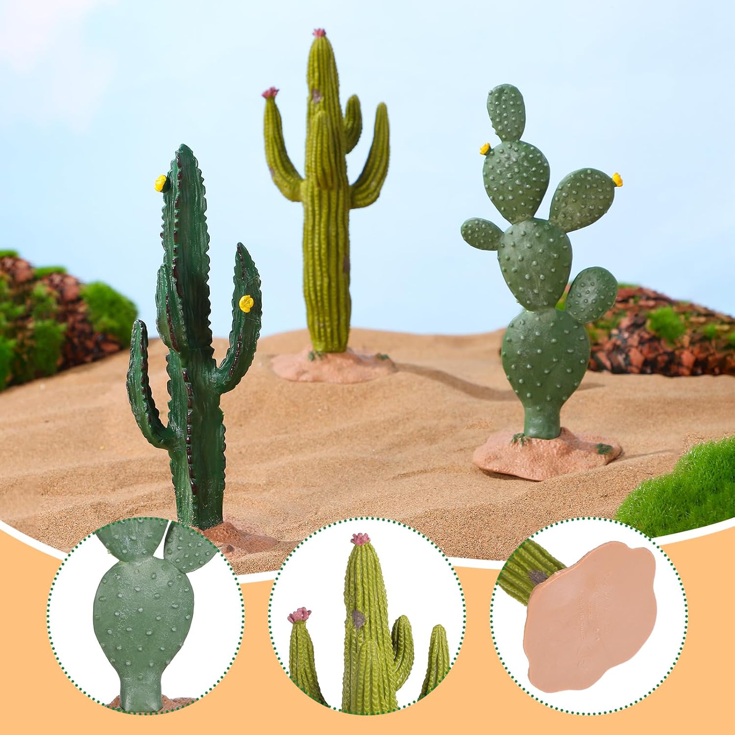 ARTIBETTER 3pcs Artificial Cactus Green Simulated Cactus Artificial Sand Decor Faux Succulent Decor Fake Cacti Plants Table Ornament Centerpieces for Home Office Decoration