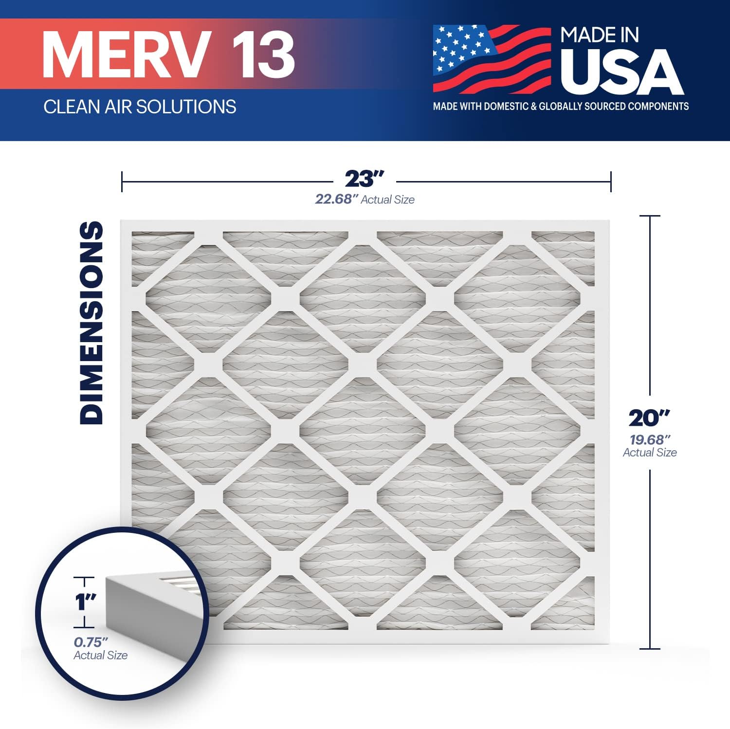 BNX TruFilter 20x23x1 Air Filter MERV 13 (2-Pack) - MADE IN USA - Electrostatic Pleated Air Conditioner HVAC AC Furnace Filters for Allergies, Pollen, Mold, Bacteria, Smoke, Allergen, MPR 1900 FPR 10