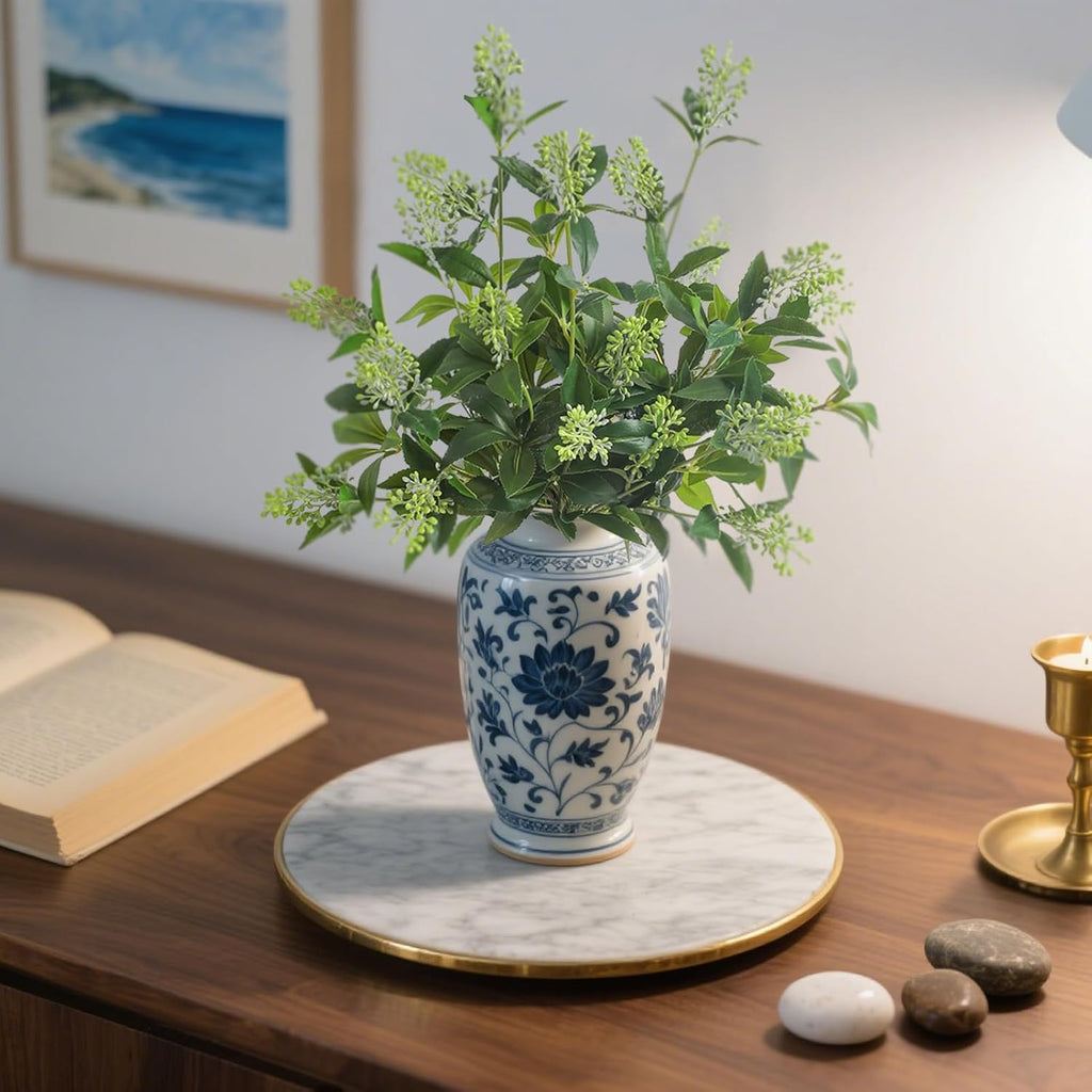 6 Pcs Artificial Greenery Stems, Realistic Faux Eucalyptus Branches Plants for Vase Decor, Wedding Centerpieces, Farmhouse Home Party Decor, Bendable Stems & No Fade (Green)