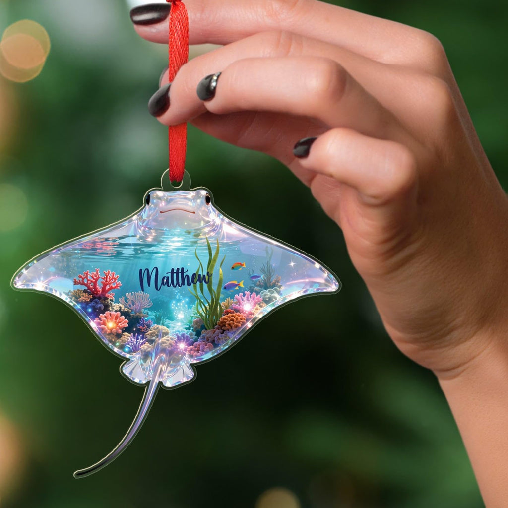 Stingray Christmas Acrylic Ornament 2025, Personalized Stingray Underwater 2D Flat Shape Ornament, Custom Name Fish Lover Ornaments, Sea Animal Lover Hanging Xmas Tree, Gifts for Marine Biologist