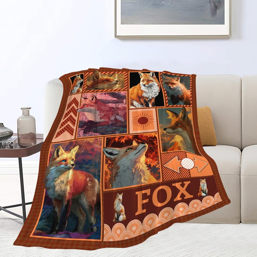 Fox Throw Blanket Orange Fox Stuff Gifts for Kids Girls Boys Adults Women Men Soft Cozy Warm Plush Fluffy Fuzzy Fleece Blanket Decor 40''X50''